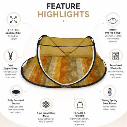 Foldable Single Bed Mosquito Net | Polyester 30GSM mesh - Yellow