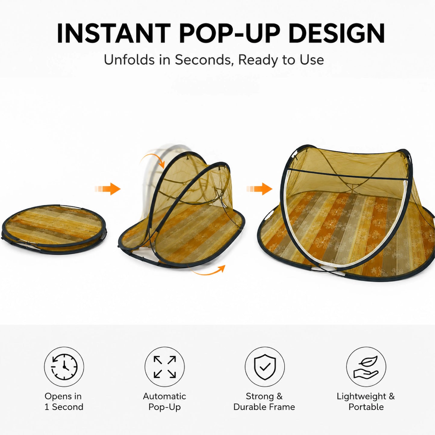 Foldable Single Bed Mosquito Net | Polyester 30GSM mesh - Yellow