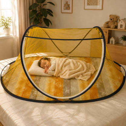 Foldable Single Bed Mosquito Net | Polyester 30GSM mesh - Yellow