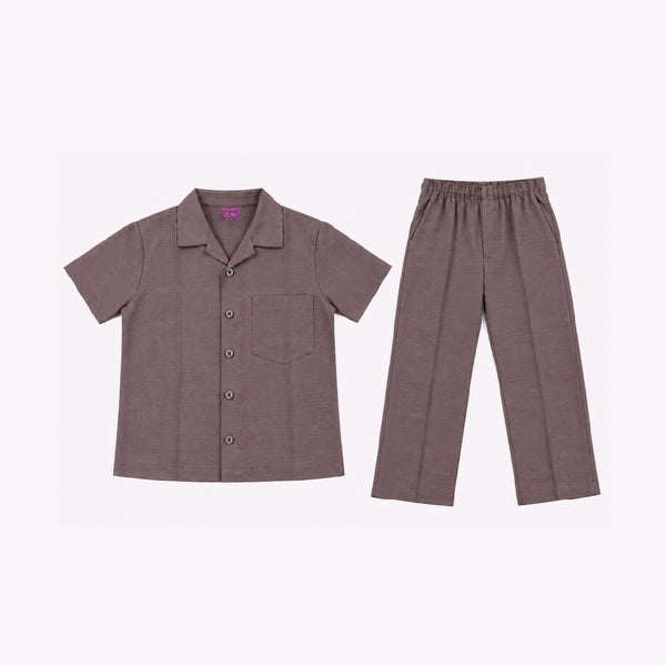 Kids Dusty Rose Shirt & Pant Co-Ord Set | Half Sleeve Collared Button-Down Shirt with Chest Pocket & Matching Full-Length Pants