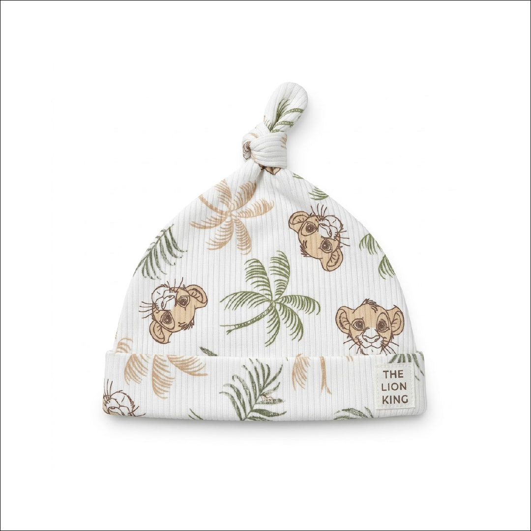 Disney Baby Lion King Newborn Cap 3–6 Months | Soft White Baby Knot Hat with Lion & Jungle Print | Cute Infant Beanie Cap for Baby Boys & Girls