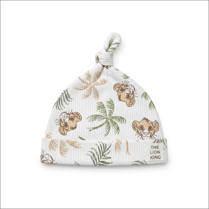 Disney Baby Lion King Newborn Cap 3–6 Months | Soft White Baby Knot Hat with Lion & Jungle Print | Cute Infant Beanie Cap for Baby Boys & Girls