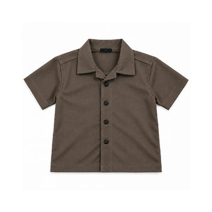Boys Brown Shirt & Pant Set | Half Sleeve Collared Button-Down Shirt with Matching Full-Length Trousers