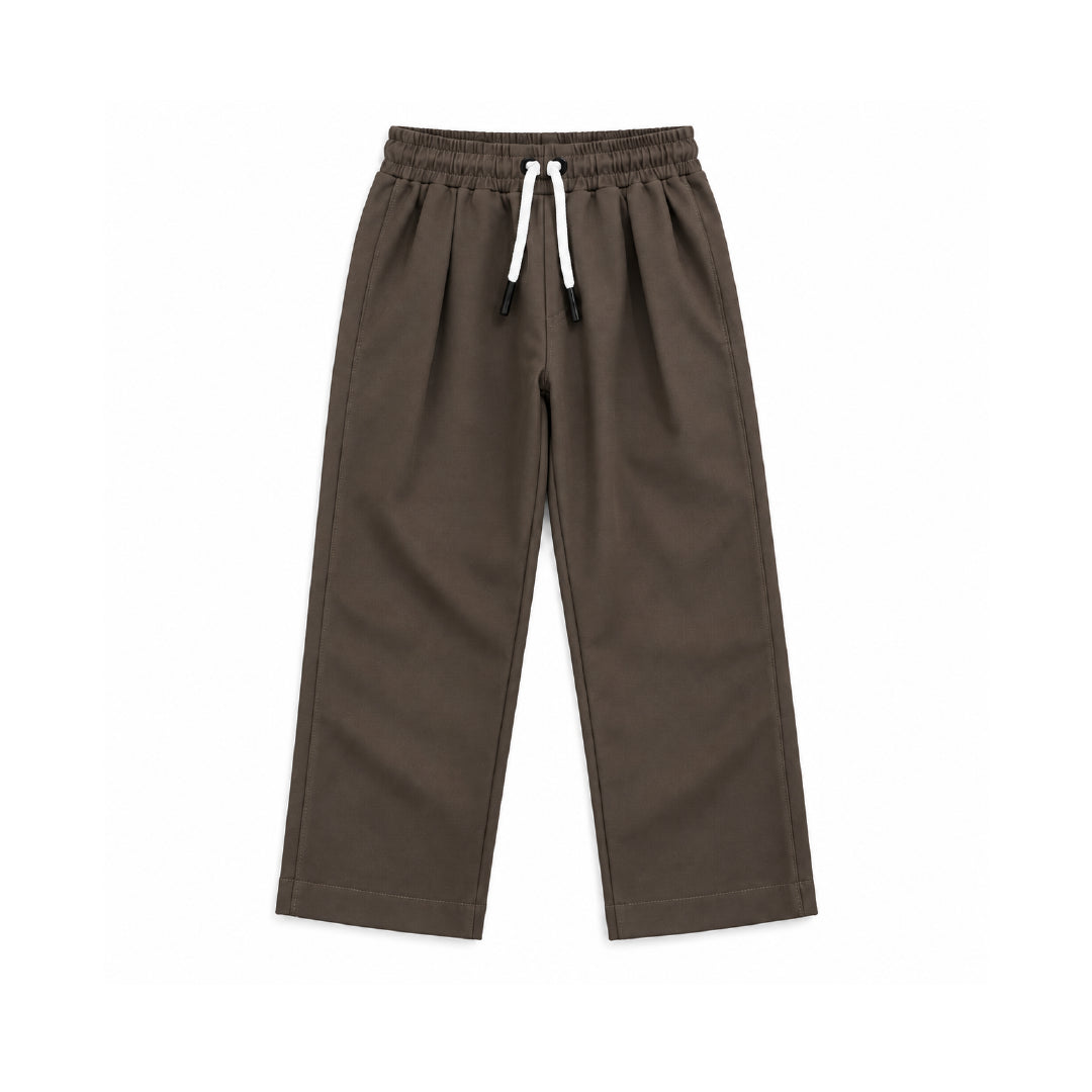 Boys Brown Shirt & Pant Set | Half Sleeve Collared Button-Down Shirt with Matching Full-Length Trousers