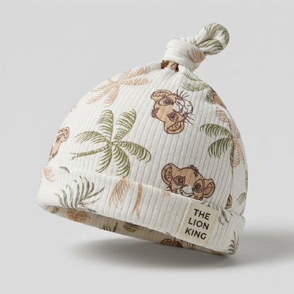 Disney Baby Lion King Newborn Cap 3–6 Months | Soft White Baby Knot Hat with Lion & Jungle Print | Cute Infant Beanie Cap for Baby Boys & Girls
