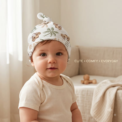 Disney Baby Lion King Newborn Cap 3–6 Months | Soft White Baby Knot Hat with Lion & Jungle Print | Cute Infant Beanie Cap for Baby Boys & Girls