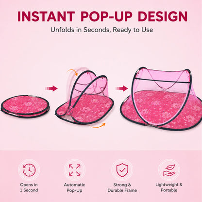 Foldable Single Bed Mosquito Net | Polyester 30GSM mesh - Pink