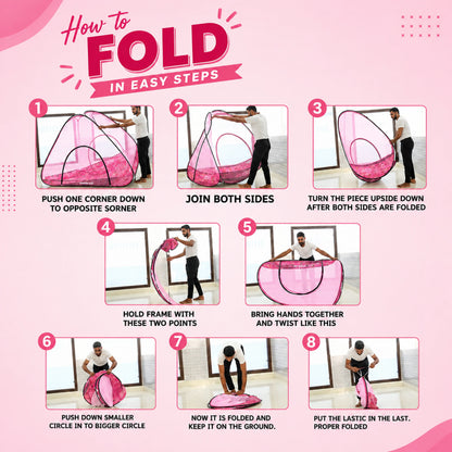 Foldable Single Bed Mosquito Net | Polyester 30GSM mesh - Pink