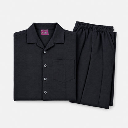 Kids Black Shirt & Pant Co-Ord Set | Half Sleeve Collared Button-Down Shirt with Chest Pocket & Matching Full-Length Trousers | Stylish Casual Outfit for Boys & Girls