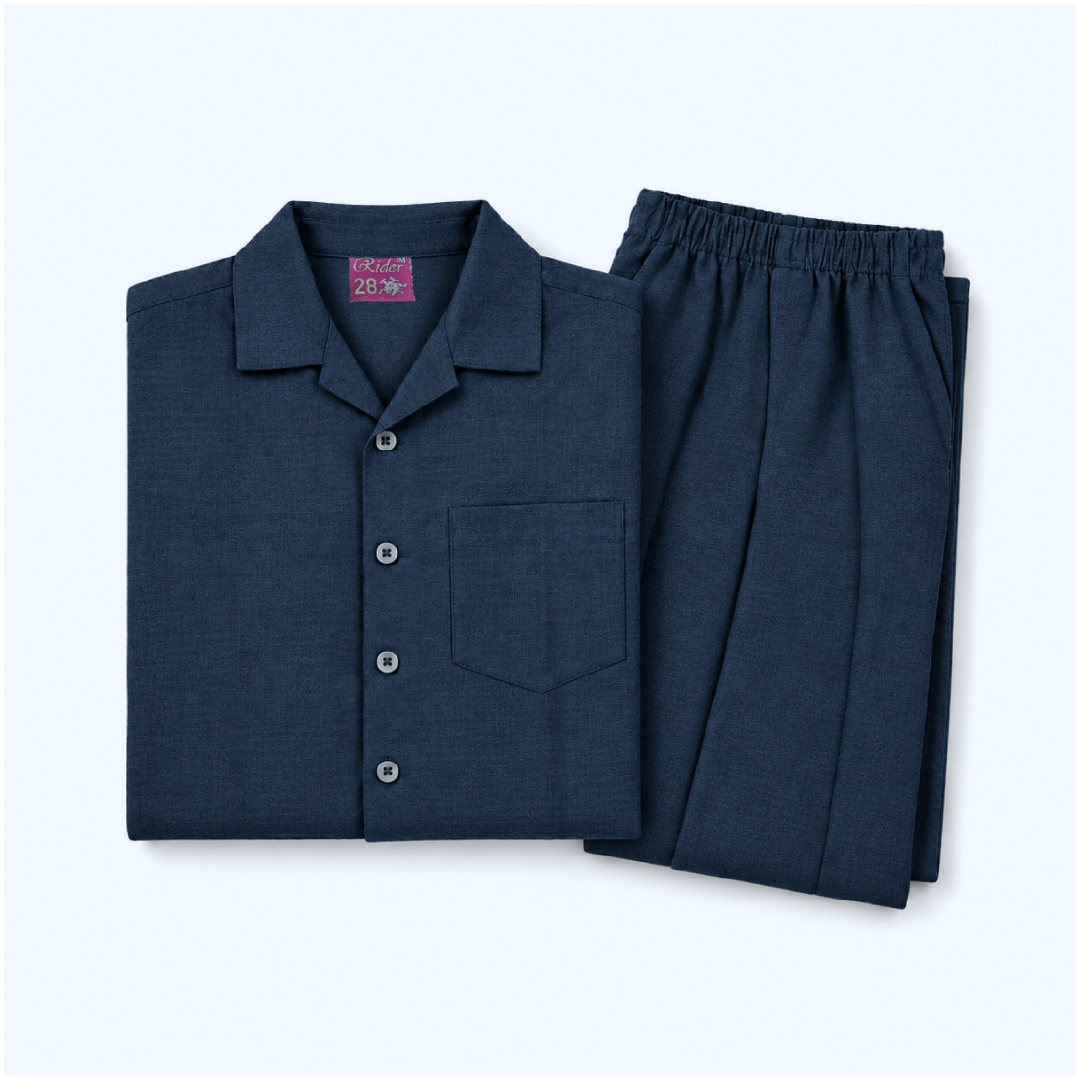 Kids Navy Blue Shirt & Pant Co-Ord Set | Half Sleeve Collared Button-Down Shirt with Chest Pocket & Matching Full-Length Trousers | Stylish Casual Outfit for Boys & Girls