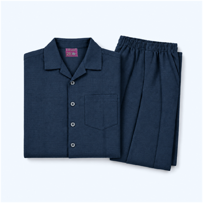 Kids Navy Blue Shirt & Pant Co-Ord Set | Half Sleeve Collared Button-Down Shirt with Chest Pocket & Matching Full-Length Trousers | Stylish Casual Outfit for Boys & Girls
