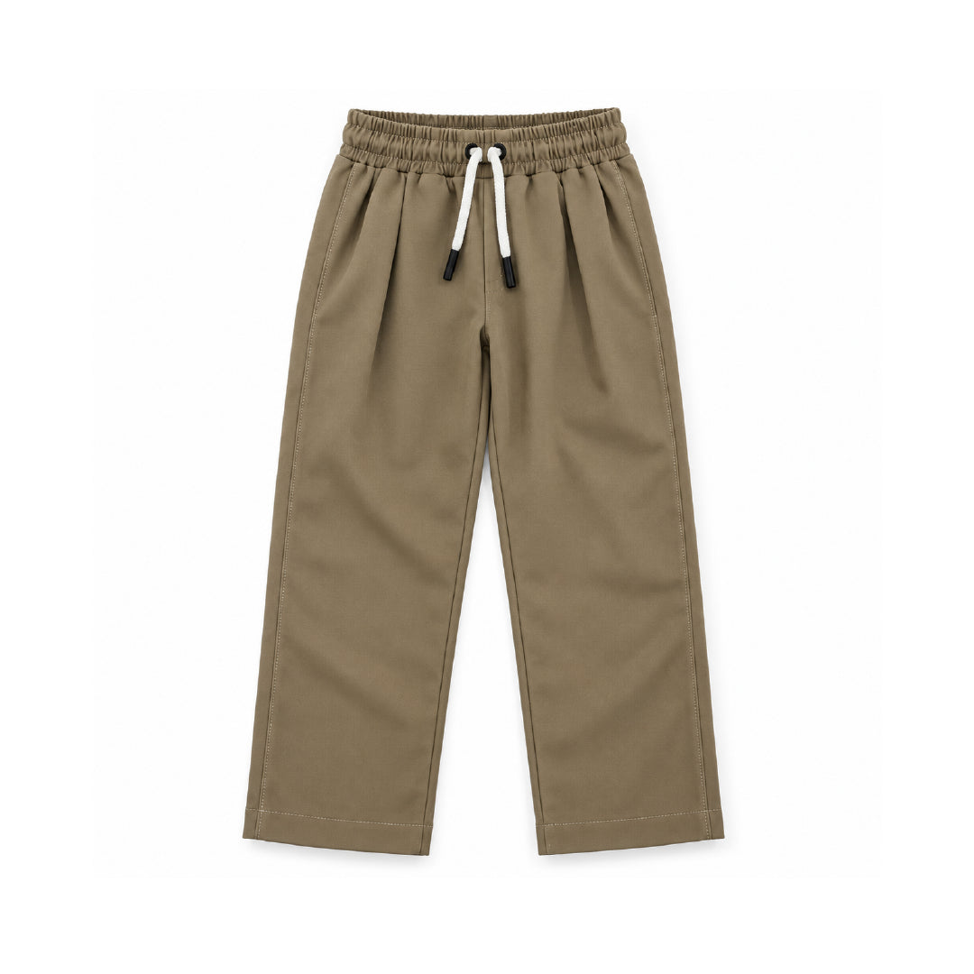 Boys olive brownShirt & Pant Set | Half Sleeve Collared Button-Down Shirt with Matching Full-Length Trousers