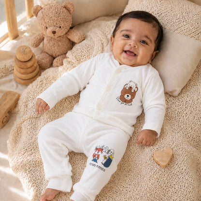 White Cucumber Baby Boy & Girl Cotton Full Sleeve Vest - Pajama Set