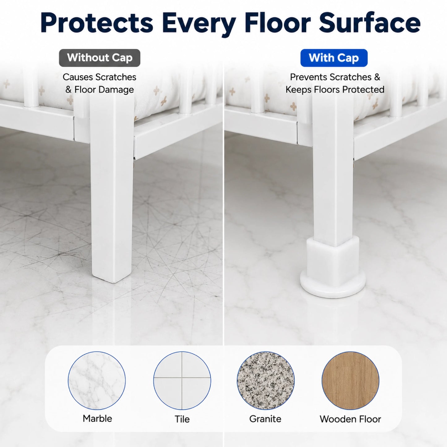 White Anti-Slip Vacuum Rubber Pads for Square Pipe Cradle – 4 Pieces