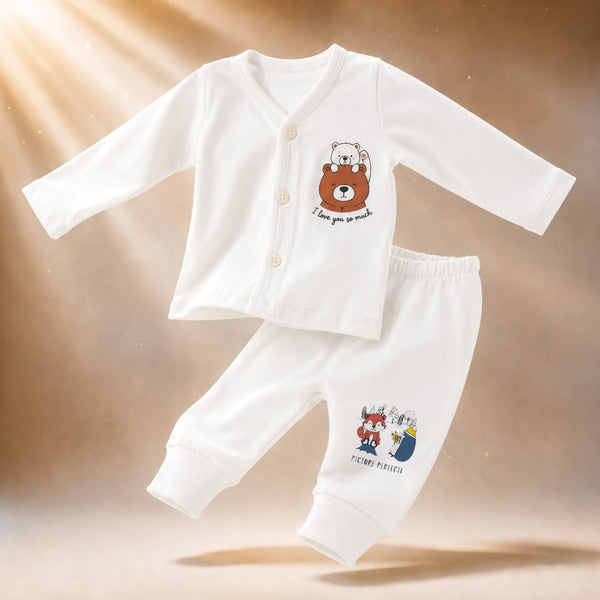 White Cucumber Baby Boy & Girl Cotton Full Sleeve Vest - Pajama Set