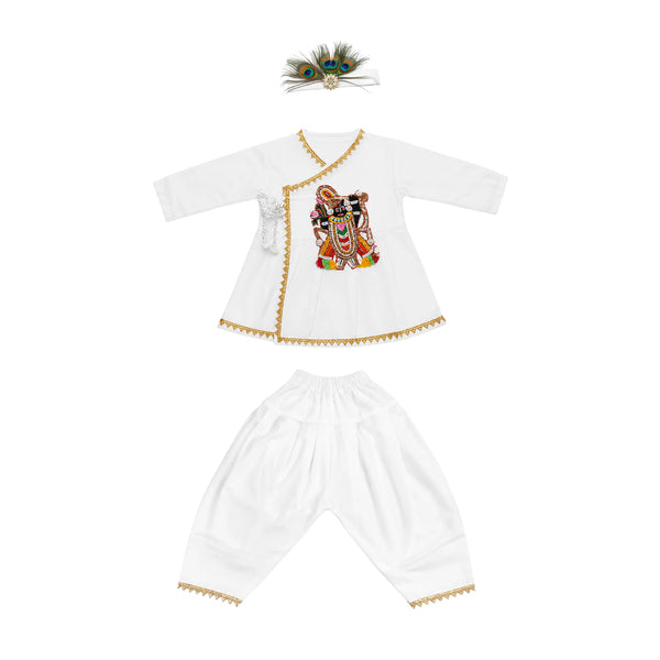 Baby Boy Shree Nathji Chhathi Pujan Ethnic Outfit Set – White