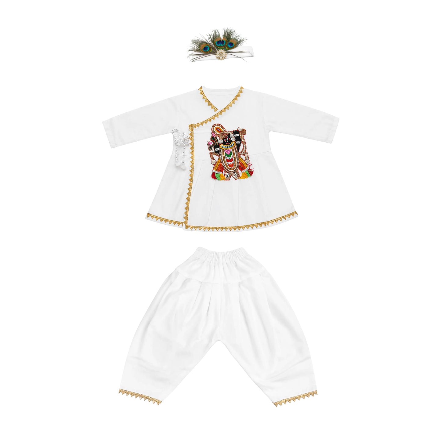 Baby Boy Shree Nathji Chhathi Pujan Ethnic Outfit Set – White