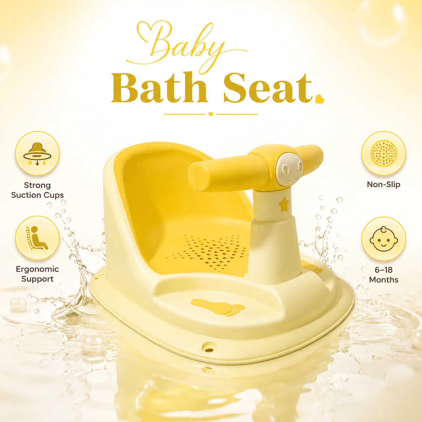 Yellow Baby Bathing Seat with Back Support – Pack of 1