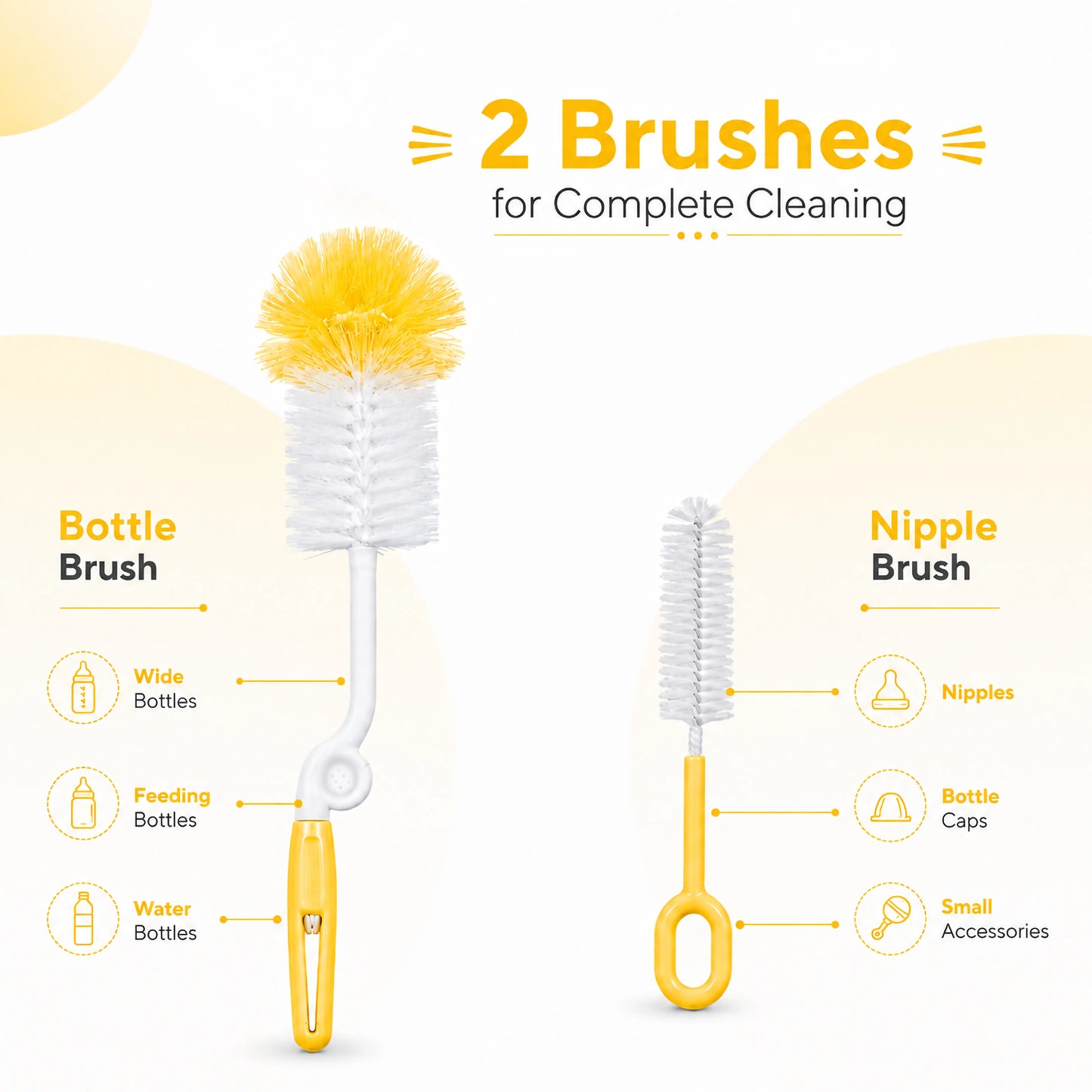 Baby Feeding Bottle Cleaning Brush Set, BPA Free – Yellow