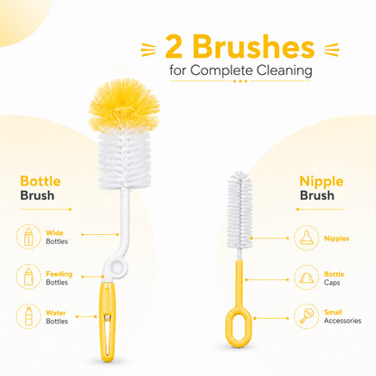 Baby Feeding Bottle Cleaning Brush Set, BPA Free – Yellow