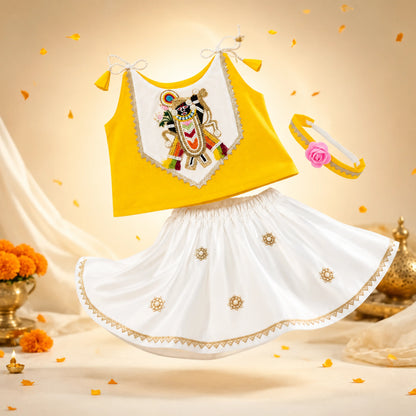 Baby Girl Shree Nathji Chhathi Pujan Floral Dress –Yellow