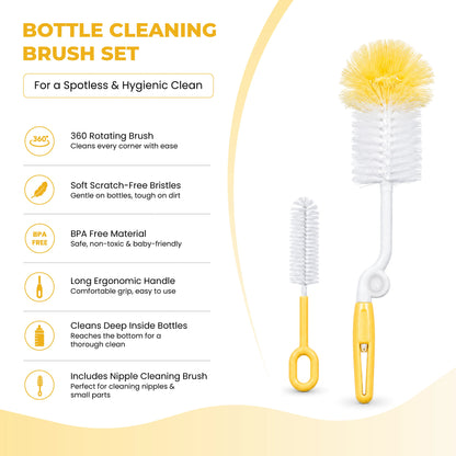 Baby Feeding Bottle Cleaning Brush Set, BPA Free – Yellow