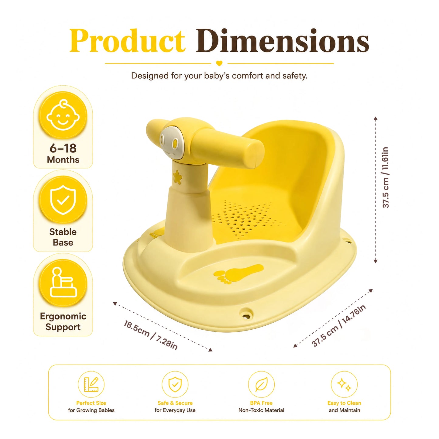 Yellow Baby Bathing Seat with Back Support – Pack of 1