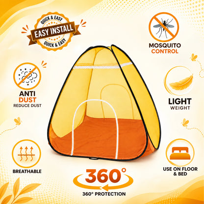 Foldable Pop-Up Mosquito Net Tent - Yellow