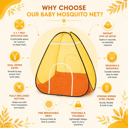 Foldable Pop-Up Mosquito Net Tent - Yellow