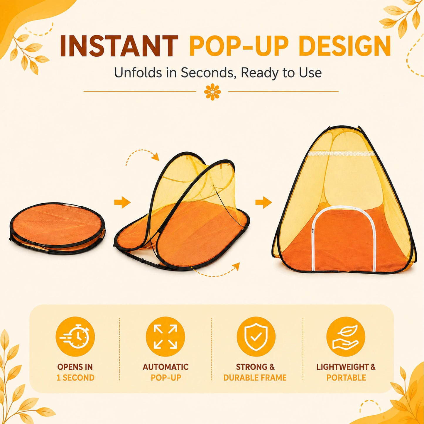 Foldable Pop-Up Mosquito Net Tent - Yellow