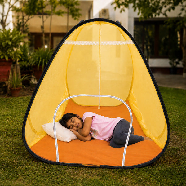 Foldable Pop-Up Mosquito Net Tent - Yellow