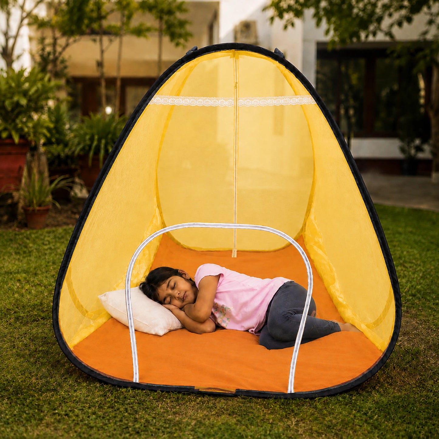 Foldable Pop-Up Mosquito Net Tent - Yellow