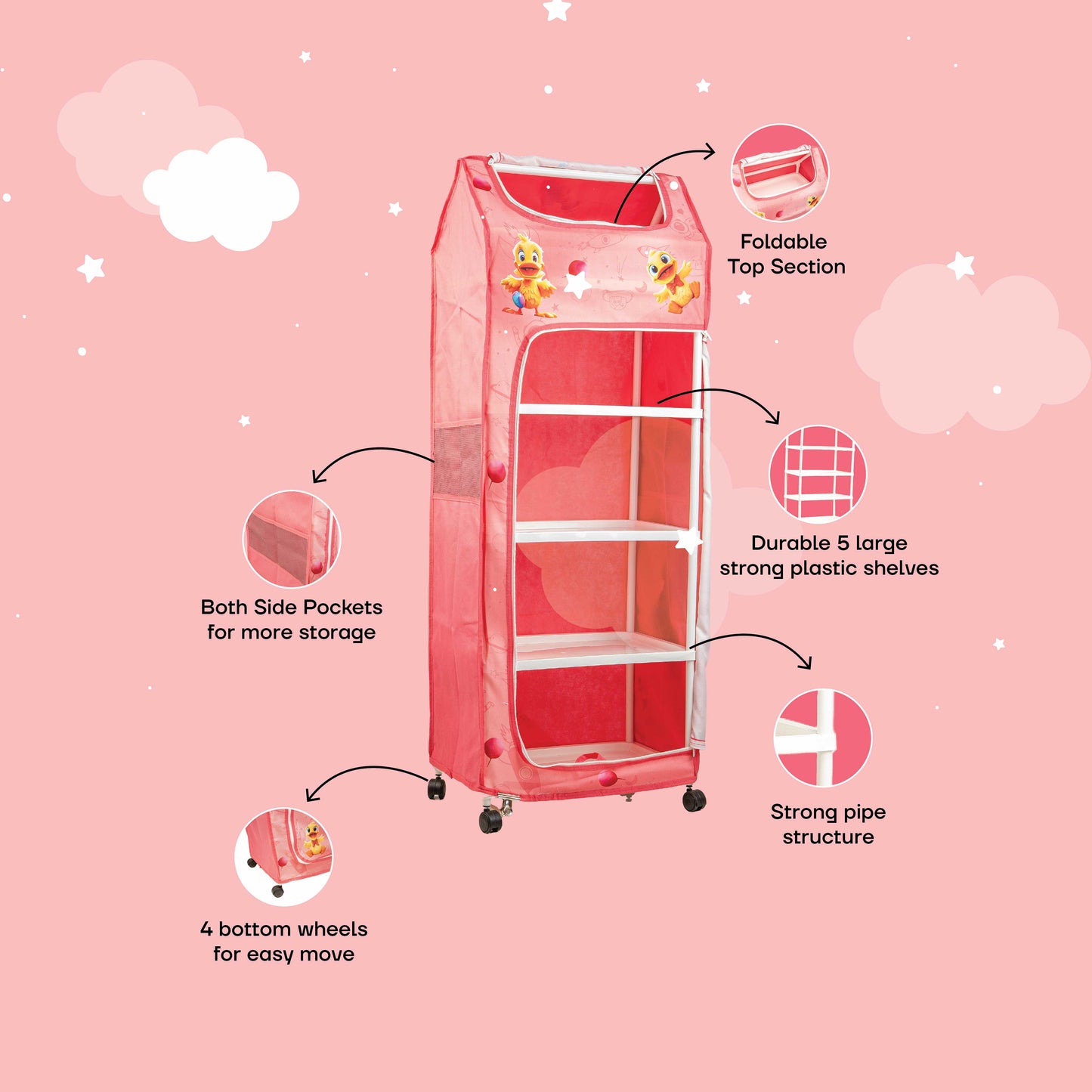 Bubzee Kids Fabric Wardrobe with Wheels | Storage Organizer