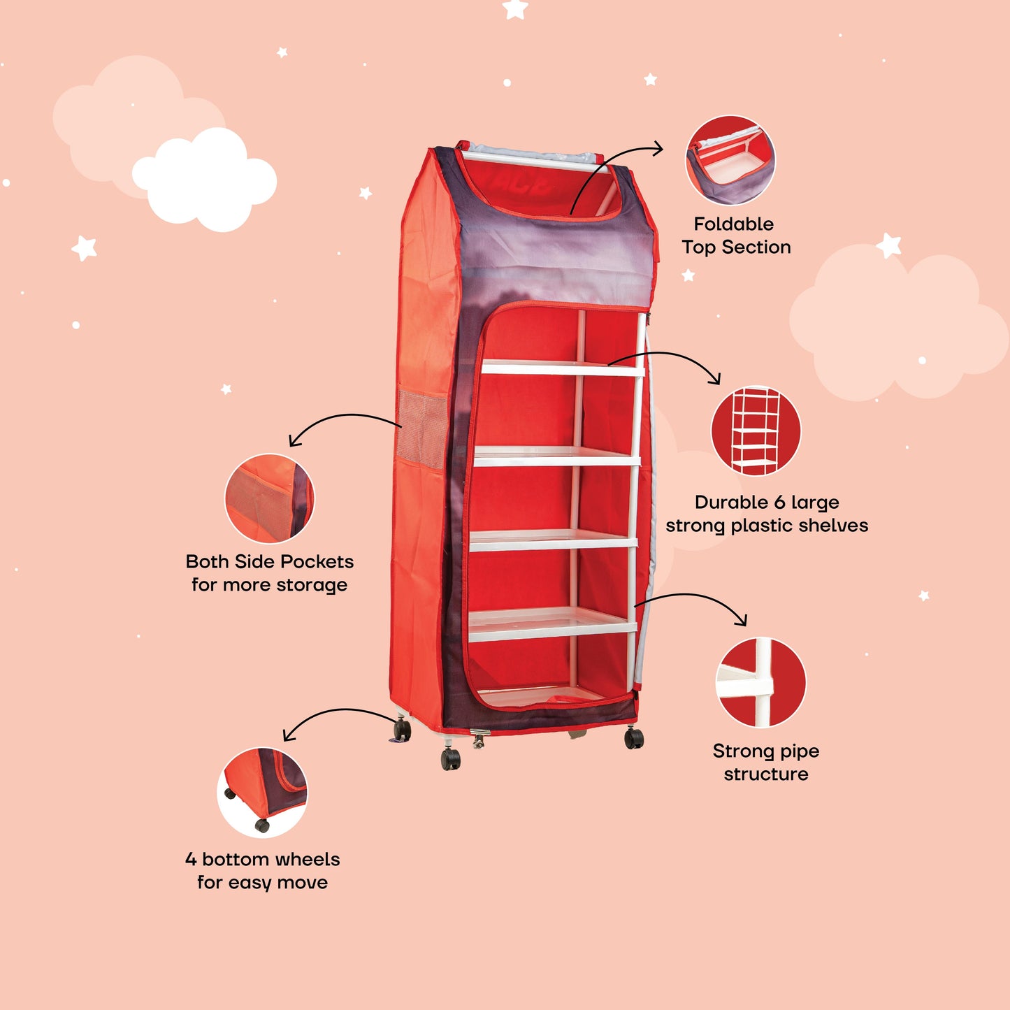 Bubzee Kids Racing Print Wardrobe | Foldable Organizer