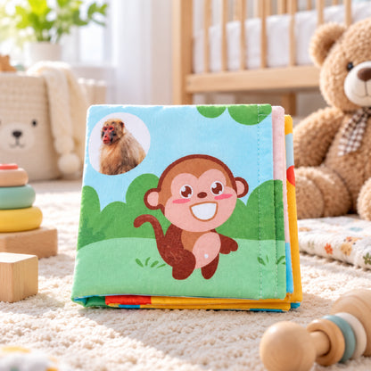 Baby Cloth Bath Book for Infants & Toddlers | Soft Sensory Baby Book with Colorful Animal Pictures & Monkey Design | Interactive Educational Fabric Book for Bath Time, Playtime & Early Learning