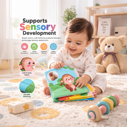 Baby Cloth Bath Book for Infants & Toddlers | Soft Sensory Baby Book with Colorful Animal Pictures & Monkey Design | Interactive Educational Fabric Book for Bath Time, Playtime & Early Learning