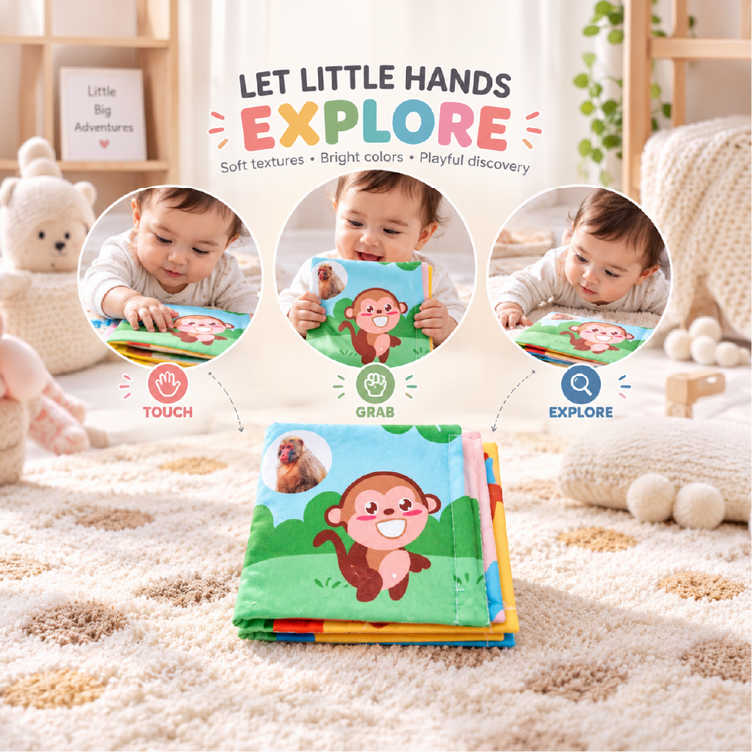 Baby Cloth Bath Book for Infants & Toddlers | Soft Sensory Baby Book with Colorful Animal Pictures & Monkey Design | Interactive Educational Fabric Book for Bath Time, Playtime & Early Learning