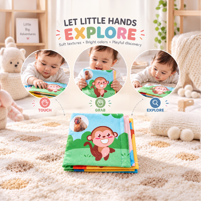 Baby Cloth Bath Book for Infants & Toddlers | Soft Sensory Baby Book with Colorful Animal Pictures & Monkey Design | Interactive Educational Fabric Book for Bath Time, Playtime & Early Learning