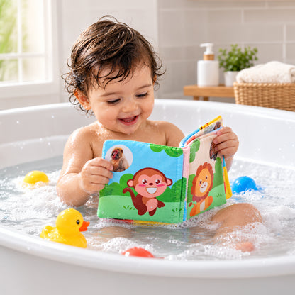 Baby Cloth Bath Book for Infants & Toddlers | Soft Sensory Baby Book with Colorful Animal Pictures & Monkey Design | Interactive Educational Fabric Book for Bath Time, Playtime & Early Learning