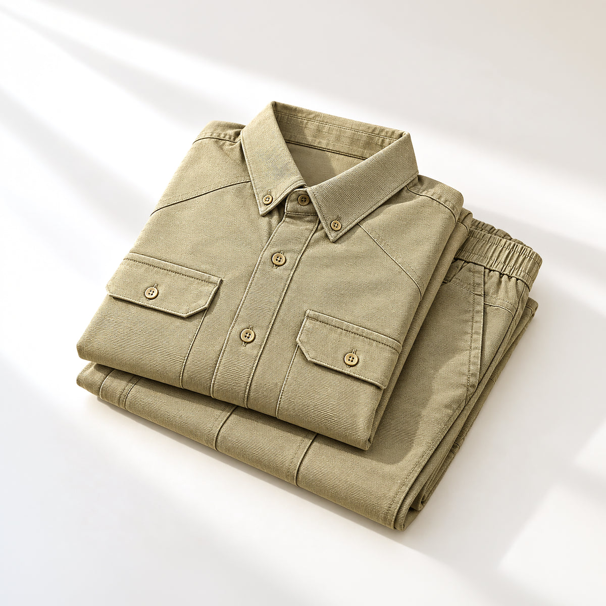 Men's Beige Shirt & Pant Co-Ord Set | Full Sleeve Utility Shirt with Matching Jogger-Style Trousers | Casual Smart Outfit for Parties, Travel & Daily Wear