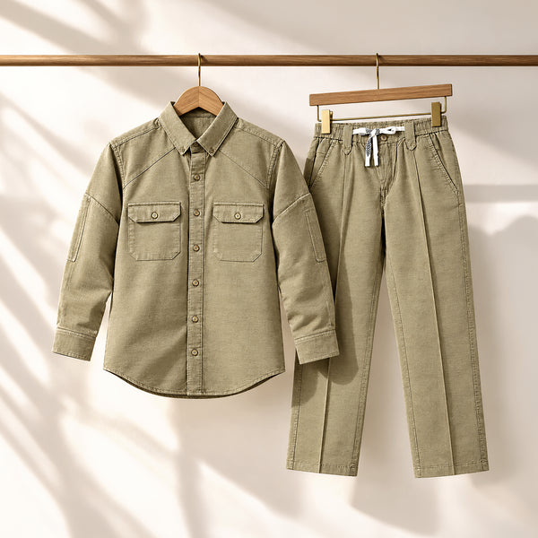 Men's Beige Shirt & Pant Co-Ord Set | Full Sleeve Utility Shirt with Matching Jogger-Style Trousers | Casual Smart Outfit for Parties, Travel & Daily Wear
