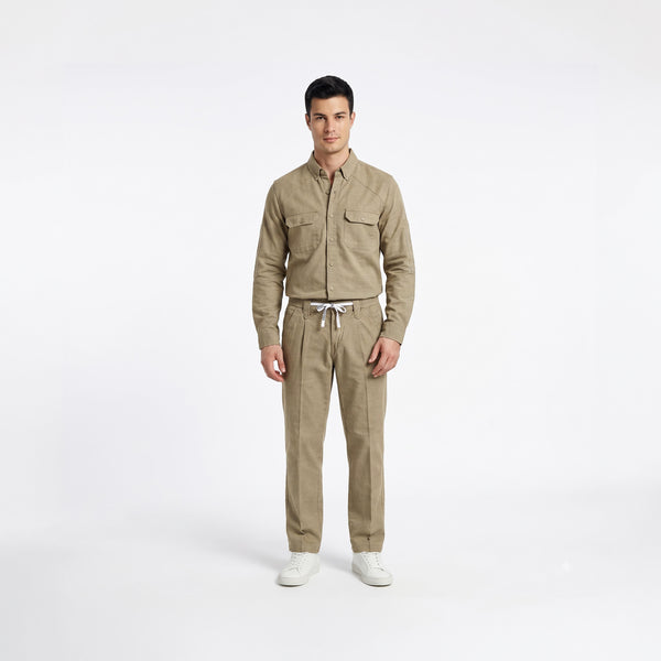 Men's Beige Shirt & Pant Co-Ord Set | Full Sleeve Utility Shirt with Matching Jogger-Style Trousers | Casual Smart Outfit for Parties, Travel & Daily Wear