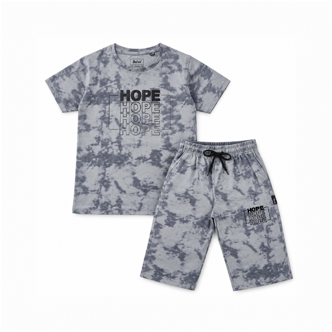 Boys Grey Tie-Dye T-Shirt & Shorts Co-Ord Set | Half Sleeve Casual Summer Outfit for Kids | Comfortable 2-Piece Clothing Set