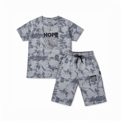 Boys Grey Tie-Dye T-Shirt & Shorts Co-Ord Set | Half Sleeve Casual Summer Outfit for Kids | Comfortable 2-Piece Clothing Set