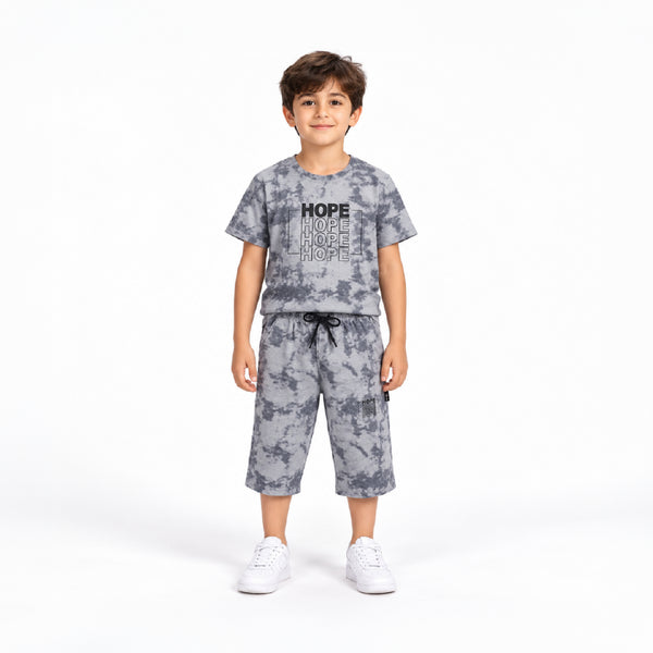 Boys Grey Tie-Dye T-Shirt & Shorts Co-Ord Set | Half Sleeve Casual Summer Outfit for Kids | Comfortable 2-Piece Clothing Set