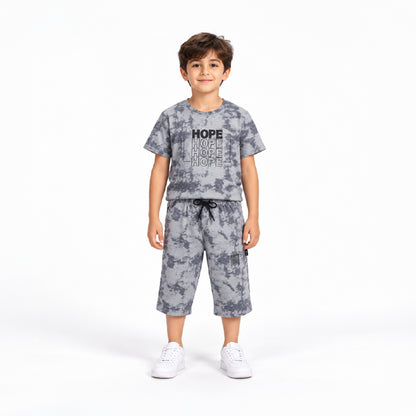 Boys Grey Tie-Dye T-Shirt & Shorts Co-Ord Set | Half Sleeve Casual Summer Outfit for Kids | Comfortable 2-Piece Clothing Set
