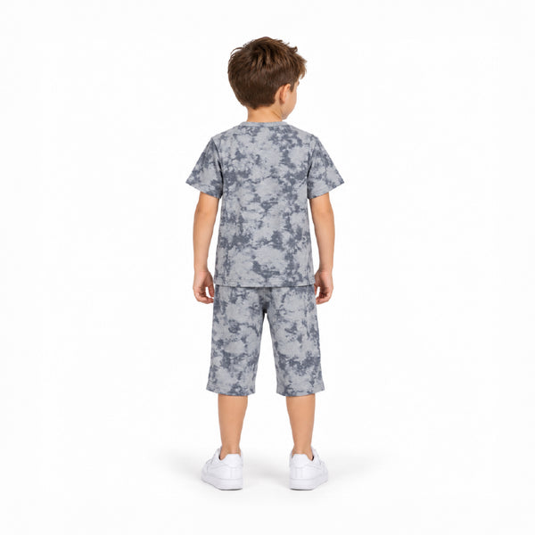 Boys Grey Tie-Dye T-Shirt & Shorts Co-Ord Set | Half Sleeve Casual Summer Outfit for Kids | Comfortable 2-Piece Clothing Set