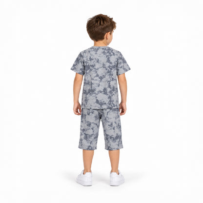 Boys Grey Tie-Dye T-Shirt & Shorts Co-Ord Set | Half Sleeve Casual Summer Outfit for Kids | Comfortable 2-Piece Clothing Set