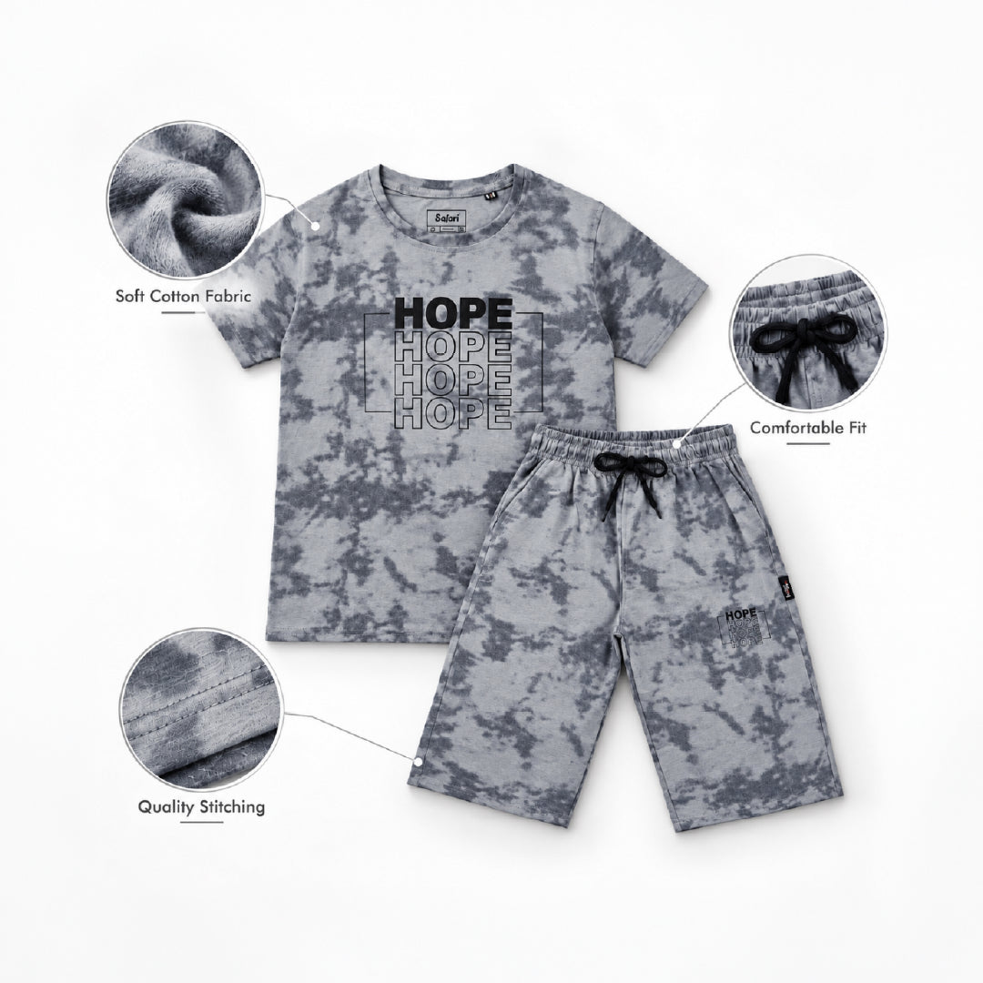Boys Grey Tie-Dye T-Shirt & Shorts Co-Ord Set | Half Sleeve Casual Summer Outfit for Kids | Comfortable 2-Piece Clothing Set
