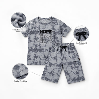 Boys Grey Tie-Dye T-Shirt & Shorts Co-Ord Set | Half Sleeve Casual Summer Outfit for Kids | Comfortable 2-Piece Clothing Set
